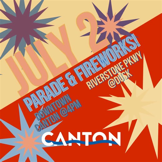 8.8K views · 47 reactions | Celebrate Independence Day this year with the City of Canton on Sat., July 2! Festivities begin at 4PM with a parade through Downtown Canton GA, presented by the American Legion Post 45. After the parade, join in on the fireworks fun, which will begin at dusk. The best viewing spots are along Riverstone Parkway and at Etowah River Park! We can't wait to celebrate with you! #cantonga #coolestsmalltowninamerica | City of Canton GA | Facebook