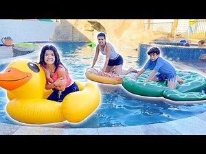 Last to FALL OFF FLOATIES into FREEZING POOL!