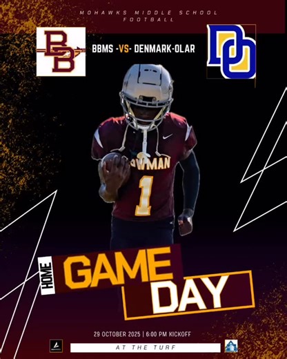 🏈 GAME DAY TOMORROW, MOHAWKS! 🏈 Come out and cheer on your Bethune-Bowman Middle School Mohawks as they take on Denmark-Olar in a big home matchup! Let’s pack the stands and show our Mohawk pride 💪🏾🔥 📍 Location: The Turf (Home Field) 📅 Date: October 29, 2025 🕕 Kickoff: 6:00 PM Wear your maroon and gold, bring your energy, and let’s make some noise for our team! #MohawkPride #BBMSFootball #GameDay #ProtectTheTurf | BBHS Sport Updates