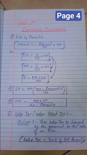 Class 8 Comparing Quantities | Discount Formulas + Sales Tax Explained | Easy & Clear Notes