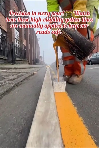 Manual Road Marking Process: Precision Yellow Line Application