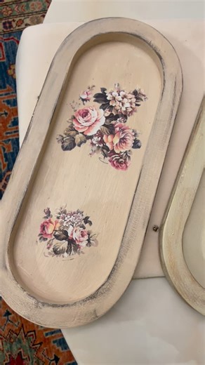 Masooma Hammad/Artist&Mentor on Instagram: "Water decals. Heat transfers. Rub-on transfers. Different methods, different moods — no two trays are ever the same. #handmadeart #decorreels #decoupagehome #uniquehomepieces #artistmade"