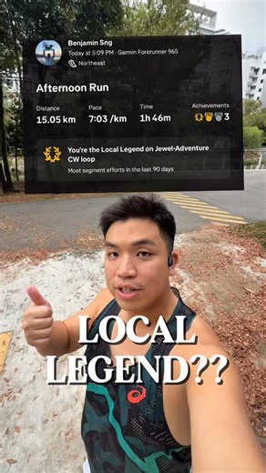 Benjamin Sng on Instagram: "The plan was to do a 26km today, but i was unsure if my legs could take the beating today!! Decided to do short 3km loops so that i can decide if i would continue or stop more conveniently. The pain started to kick in at around 10km and the rain just confirmed for me that i needed to stop 🤣 really hate hate hate running in the rain!! CC : @hildaaa.daa #run #singapore #running #fitness #runwithben"