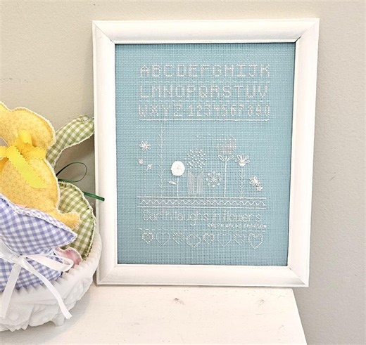 Cross Stitch and Embroidery Framed Sampler-white on Blue - Etsy