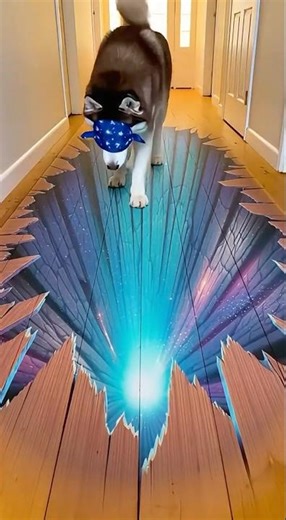 Blindfolded Husky falls for 3D floor prank! 😱🕳️🐕