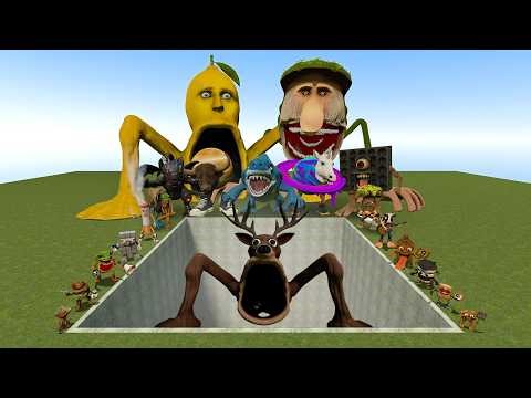 AI Brainrot Memes vs Cursed Deer Sea Eater Bosses in Giant Pit – Gmod Chaos