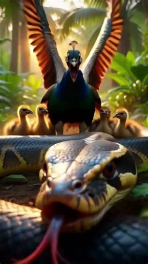 mother peahen save her chicks from python#wildlife