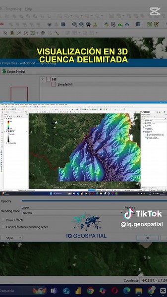 VISUALIZACIÓN EN 3D CUENCA DELIMITADA #Cuenca #geoespacial #DEM #hidrologi #Qgis #3d