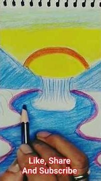Mountain Landscape Drawing With Waterfall |#art #shorts