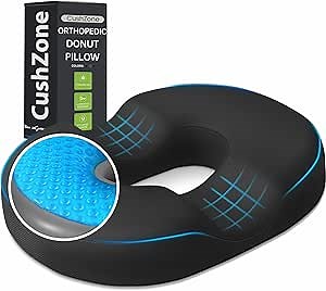 Donut Pillow Seat Cushion - Cooling Gel Floor Pillow, Memory Foam Floor Cushion for Office & Home, Car Seat, Hemorrhoids Pillow, Sciatica & Tailbone Pain Relief Chair Cushion, Black