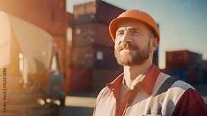 harbor worker and control loading containers at container warehouse. container yard port of import and export goods, container, import and export goods, industrial, transportation