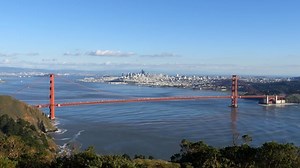 Golden Gate Bridge, San Francisco Skyline, California. Free Stock Video
