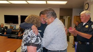 New Sanger Police Officer Alex Guillen was sworn in, this morning during a ceremony, this morning, at the Sanger Police Department. Police Chaplain Marty Carpenter led the invocation and Interim Police Chief Gerald Galvin introduced Officer Guillen. Officer Guillen is a Sanger High Grad Class of 2013 and helped coach soccer ar SHS. Here are some scenes from the invocation, introduction, pinning and some comments from Officer Guillen. #Sanger #PoliceDepartment #newofficer #oathofoffice #publicsaf