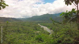 Experience the breathtaking beauty of the Ecuadorian Amazon jungle with a captivating static high angle shot showcasing the mesmerizing Mulatos River near Tena. Stock Video