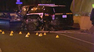 Deputy's vehicle rammed during traffic stop on I-405