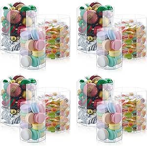 12 Pieces 3 Sizes Clear Candy Containers Plastic Candy Buckets for Wedding Birthday Baby Shower Party Buffet Supplies(Octagon,3.7 x 3.7 x 6 Inch; 6 x 5.5 x 7 Inch; 7.7 x 7.5 x 9 Inch)