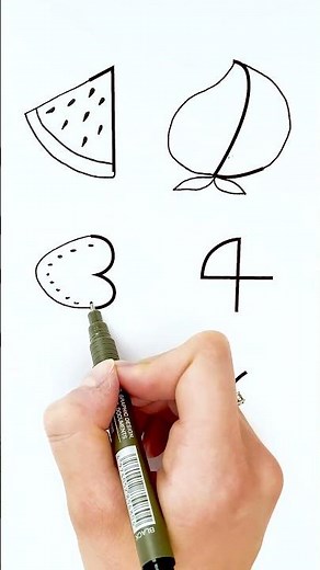 🍓🍉 Let’s Draw Fruits from Numbers 🤩 Fun DIY Tutorial for Kids #drawing #numbers #fruits #shorts