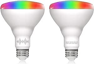 helloify BR30 Smart WiFi LED Light Bulbs, RGBCW Multi-Color Changing, Warm to Cool White Dimmable, Compatible with Alexa & Google Home (No Hub), 60W Equivalent E26, RGB+2700K-6500K, 2 Count