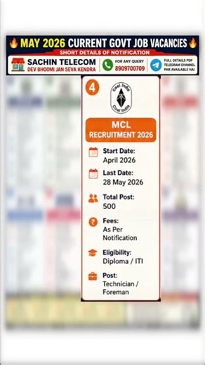 🔥 May 2026 Latest Govt Jobs | CRPF, SPMCIL, UPCISB, SECL, MCL & More Vacancies |