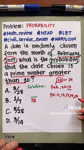 Probability: Prime Numbers greater than 10 in February 2017