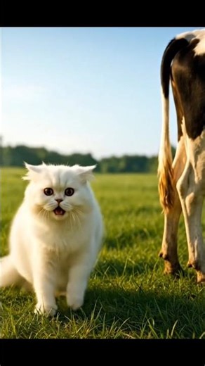 Will the Cat Survive the Cow’s Fart Attack? 🐱💨🐮 #shorts #funny #cat
