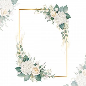 White Hydrangea and Cream Floral Clipart, Watercolor Eucalyptus Border, Gold Frame Rose Wedding Clipart PNG, DIY Invitation,digital Download - Etsy