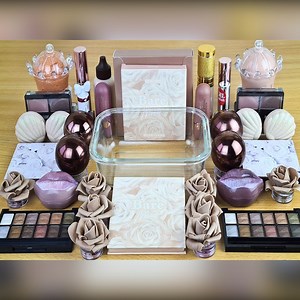 Mixing Dusty ROSE SLIME - Mixing makeup and glitter into Clear Slime - Satisfying Slime Videos | Luxury Cosmetics