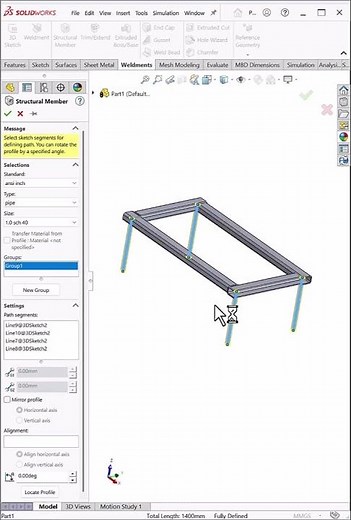 SolidWorks Weldments | Create Structure in Seconds #shorts