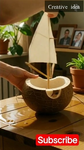 making ship.. using coconut shell..#homedecor #coconut