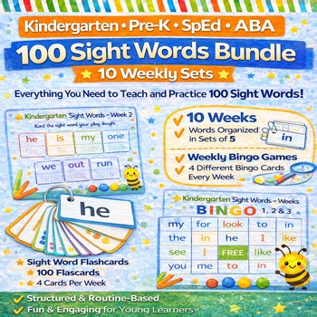 Kindergarten  100 Sight Word Mega Bundle| Weekly Sets | Bingo • Mats • Flashcard