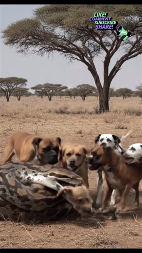 A python grabbed a dog, constricted it, and acted as if it was going to eat it, but several other dogs came to the rescue. The atmosphere was like a scene from Africa, with trees that looked scorching hot. #snake #videoviralシ #viralreelsシ #viralreelschallenge #snake #monkey #snack # | PM CAMBO