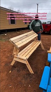 Genius Convertible Bench to Picnic Table! 🪵 #diy #woodworking #garden #home #homedecor #design #how