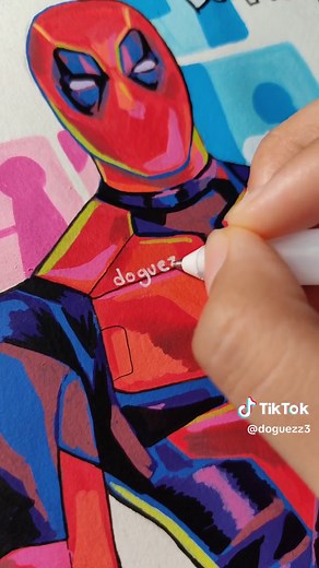 Deadpool with acrylic markers 👹 #draw #drawing #deadpool #dibujo #marvel #artist #arte #doguez #fyp #foryou