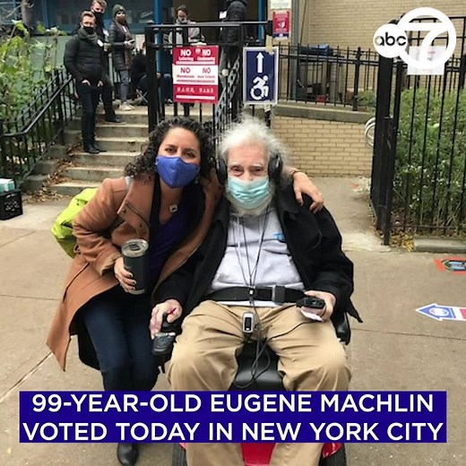 99-year-old Eugene Machlin voted this afternoon at PS 163 on the Upper West Side. Eugene will turn 100-years-old next month. This is the 21st Presidential Election he has voted in - his first Presidential Election was Franklin D. Roosevelt vs. Wendell Willkie in 1940! 🇺🇸💙❤️ | ABC7NY