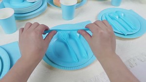 210pcs Light Blue Paper Plates Disposable Tableware Party Supplies- Includes 9" Dinner Plates, 7" Dessert Plates, 9oz Paper Cups, Napkins, Plastic Forks