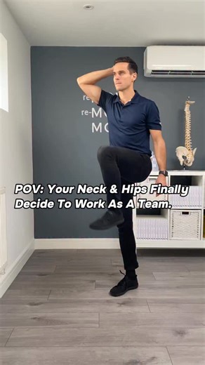 Neck Isometric Meets Full Hip Flexion March A simple movement. A huge neurological payoff. 1️⃣ Neck Isometrics Place your palm against the side of your head and push. The head stays perfectly neutral. The harder the hand pushes, the harder the deep cervical stabilisers must recruit to hold the line. Isometrics are remarkable because the muscle isn’t moving, yet the neural drive skyrockets. You’re waking up the deep layers longus capitis, longus colli, deep cervical multifidi fibres that rarely g