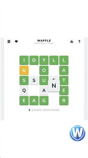 Waffle #1607: Perfect Score With 10 Swaps (Jun 16)
