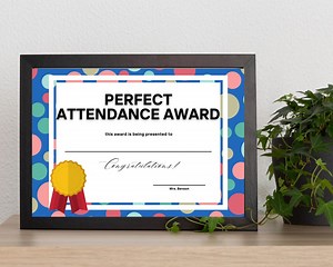Certificate of Perfect Attendance | Editable School Award Template | Printable Student Certificate | Canva PDF Download - Etsy
