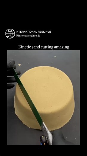 🌍 INTERNATIONAL REEL HUB | The post showcases a 15-second ASMR-style video of gloved hands precisely sawing yellow kinetic sand into intricate diamond and grid... | Instagram