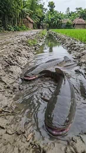 Giant Snakehead Fish Trapped Beside a Village Road! 😱🐟