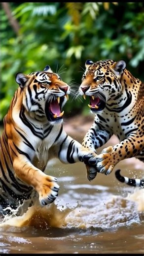 tiger fight jaguar 😱#yt shorts# trending short #viral video# #tigerfightjaguar