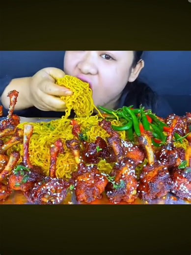 @popyasmr2593 maggie noodles with chicken lollipop #mukbang #mgfoodandmukbang #fastfood #eatings