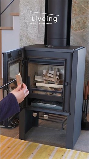 Re-stacking the firewood and it's time to light it!! 🔥 #woodburningstove #modelhouse #Azumino