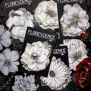 Knaid 120 Pieces Large Size Black and White Flower Stickers with Gold Holographic Outlines, Glitter Shiny Floral Waterproof Decorative Decals for Scrapbooking Supplies Junk Journal Bullet Journals