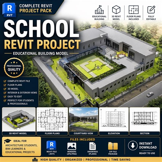 School Revit Project | Educational Building Model   Floor Plans   BIM Training Pack - Etsy