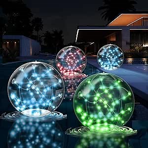Solar Floating Pool Lights, 14.5" Inflatable LED Balls, IP67 Waterproof Solar Powered Lights, RGB Gradient for Snowy Beach Yard Wedding Party Outdoor Decor-4pacs