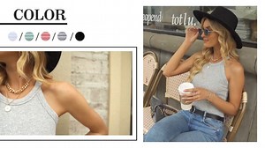 Watch Sidefeel Women Halter Ribbed Knit Sleeveless Tank Tops on Amazon Live