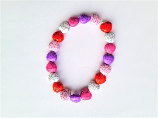 Heart Beads Stretch Bracelet | Pink, Purple, Red - Etsy