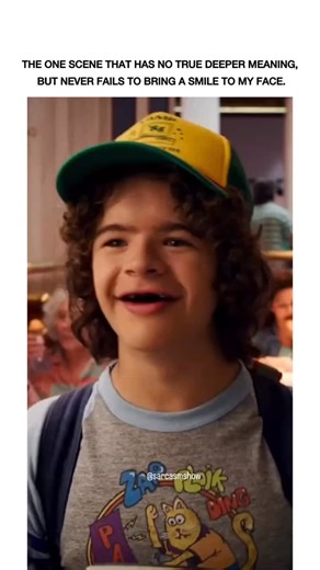 Sarcasmshow on Instagram: "This is from Stranger Things Season 3 (it’s a TV show, not a movie). It’s the joyful reunion of Dustin and Steve at Scoops Ahoy ice cream shop. Fun facts: - Scoops Ahoy was inspired by 1980s mall culture. - The scene showcases the bromance between Dustin (Gaten Matarazzo) and Steve (Joe Keery), with Robin (Maya Hawke) joining in. - Hawke ad-libbed parts, adding to the charm. - Season 3 premiered in 2019 and features heavy ‘80s nostalgia."