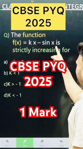 Q) The function f(x) = kx-sin x is strictly increasing for #cbse2026 #maths #derivativesclass12